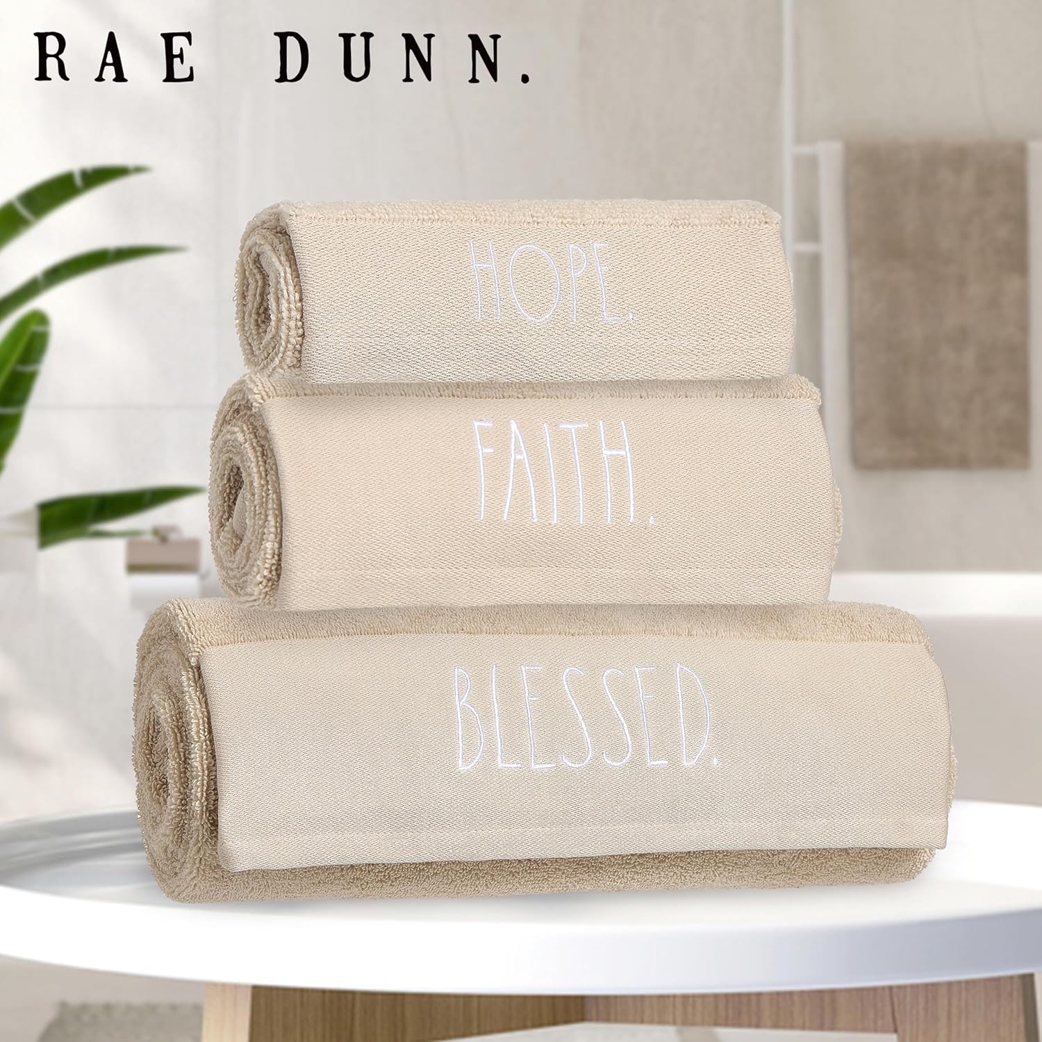 Rae Dunn 6-Piece Towel Set - Taupe and White 1