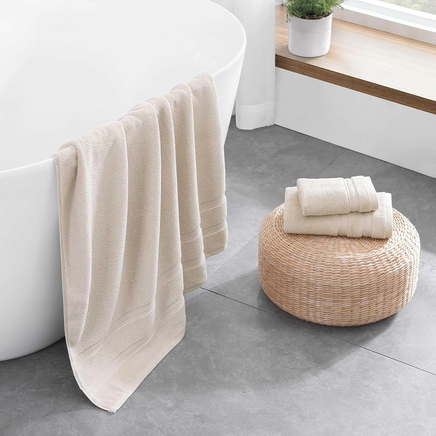 Tommy Hilfiger Bath Towels 6-Pack Solid Beige