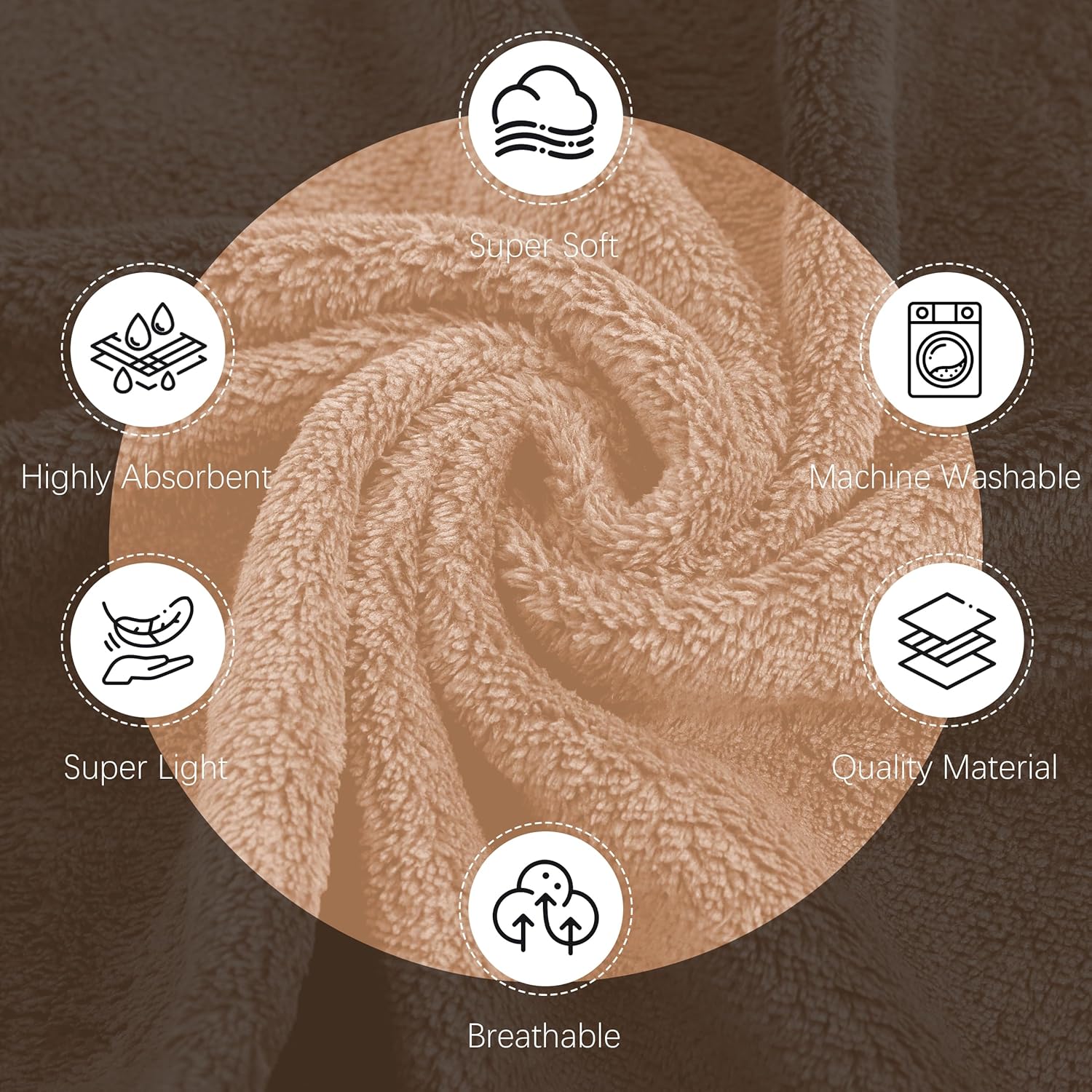 Cosy Family 6 Pack Ultra Soft Microfiber Hand Towels - 16x28 Inch Brown