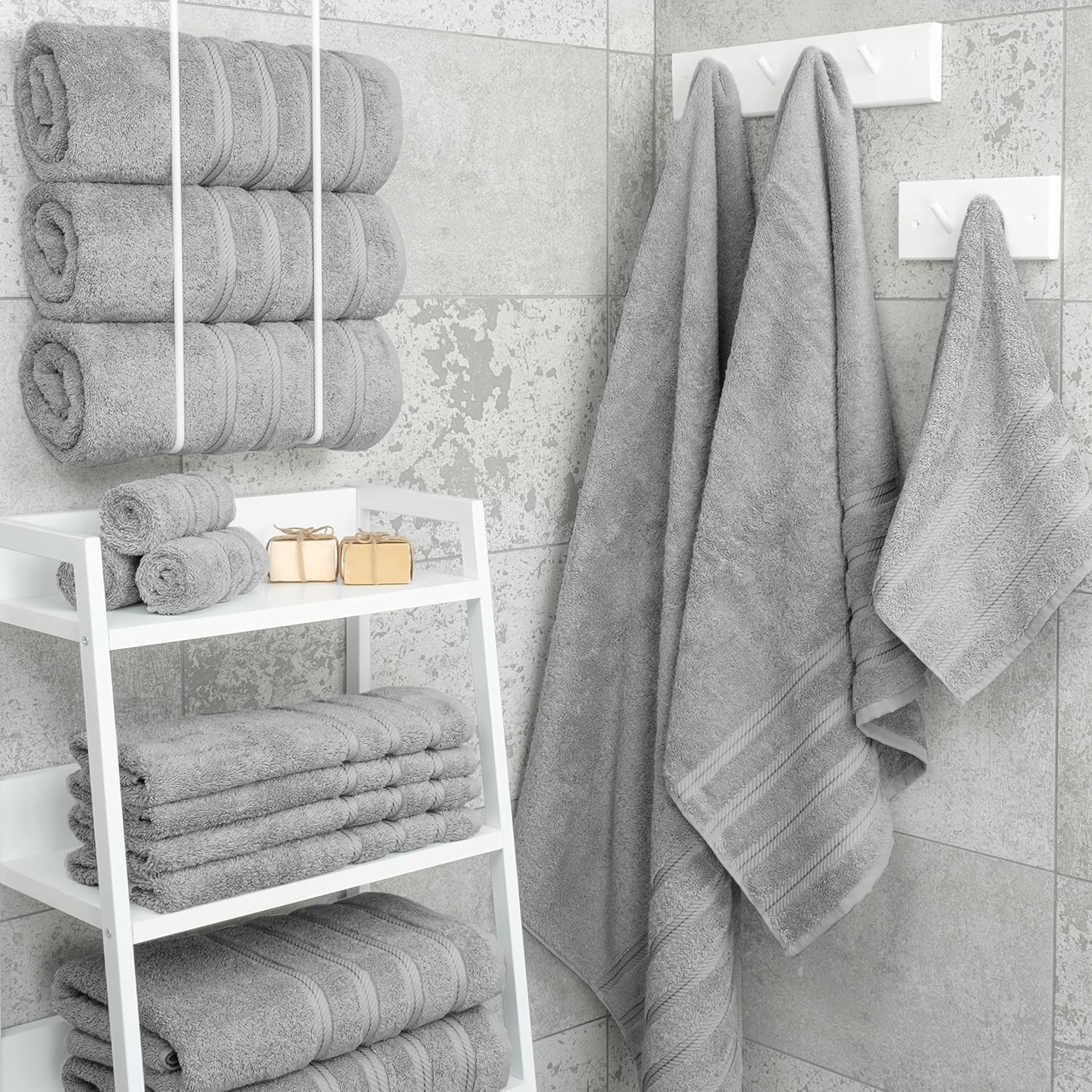 American Soft Linen 4 Piece Bath Towels with 20X34 Cotton Bath Mat