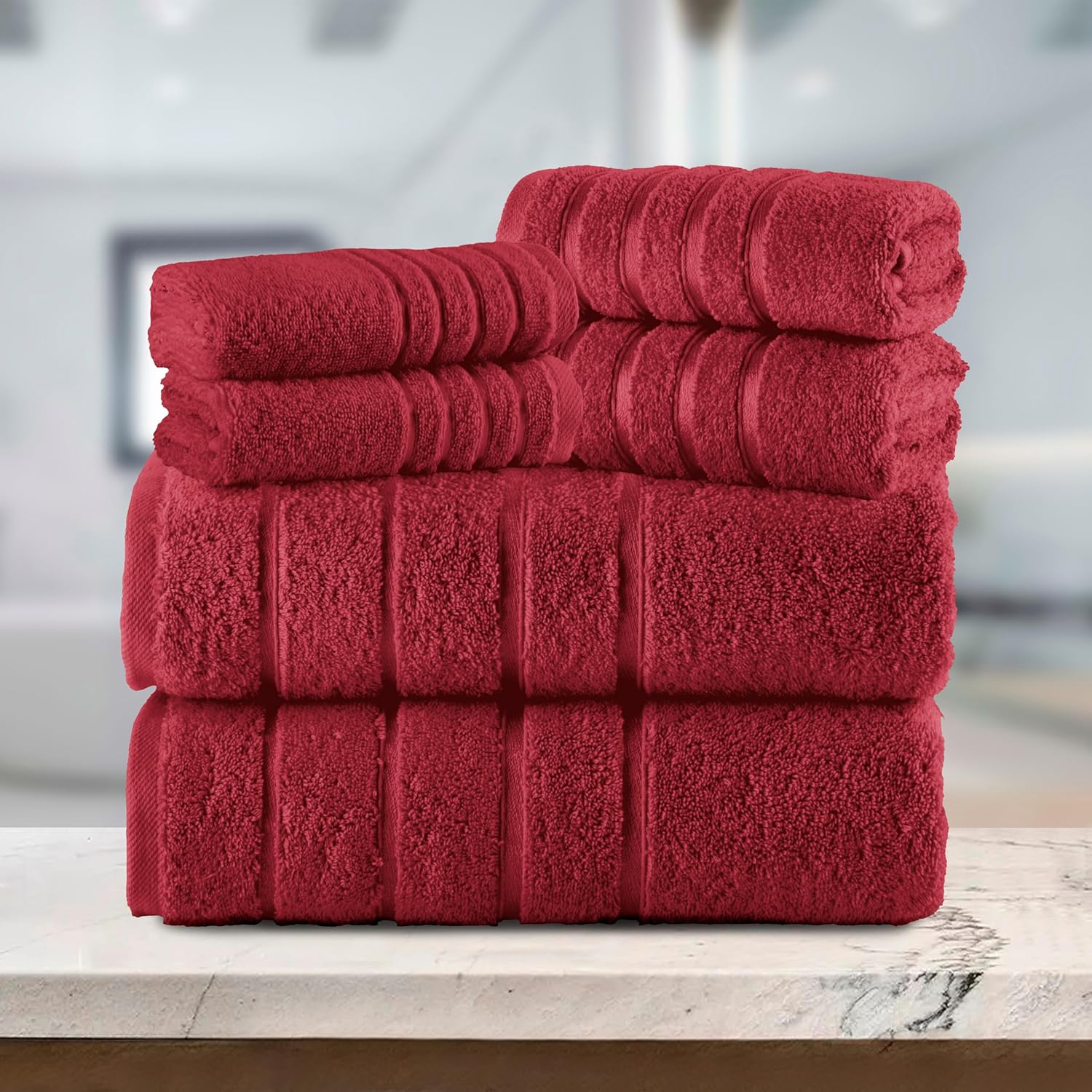 Elegant Comfort 4 Lines Viscose Stripe 6-Piece Towel Set - Burgundy 1