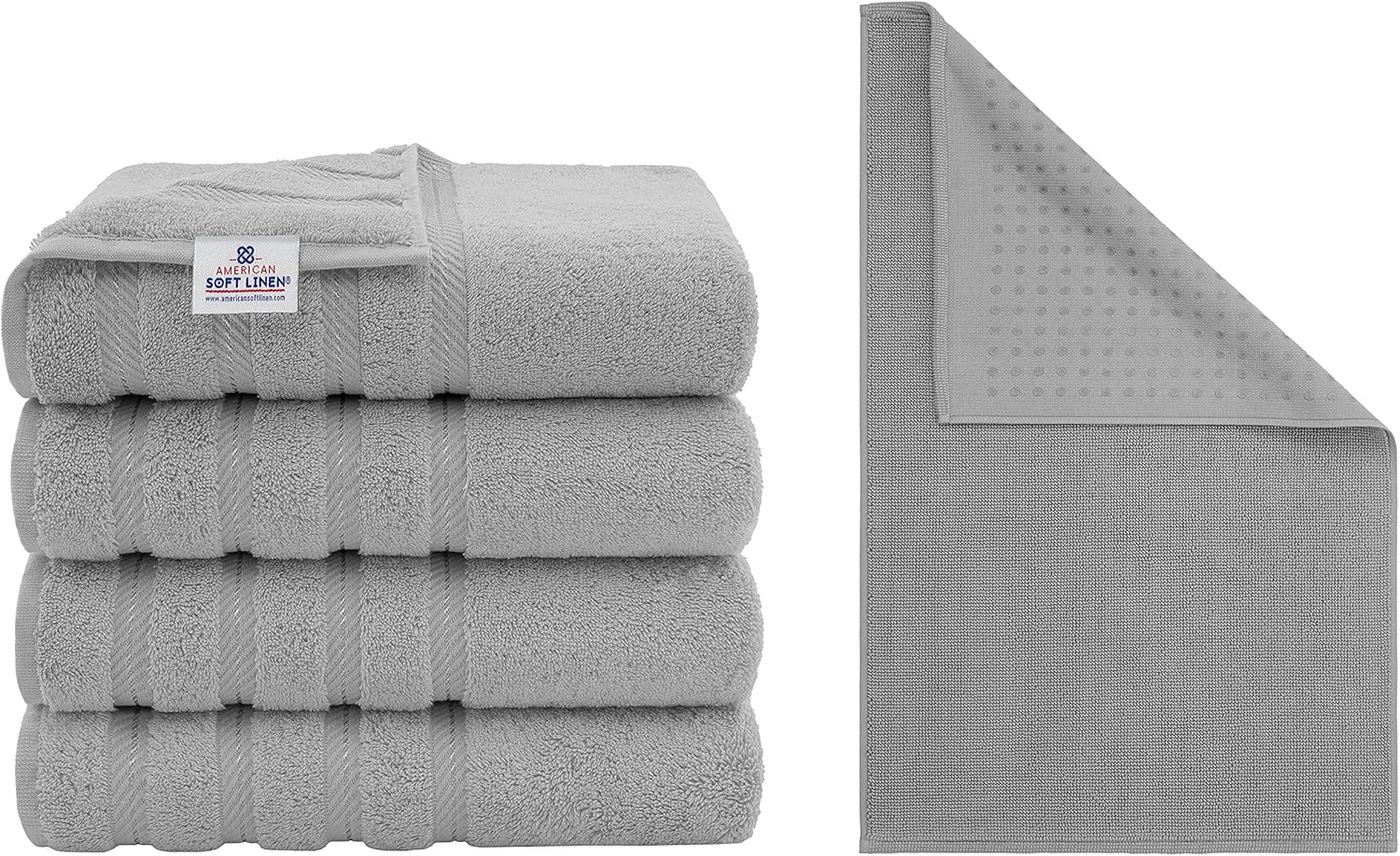 American Soft Linen 4 Piece Bath Towels with 20X34 Cotton Bath Mat