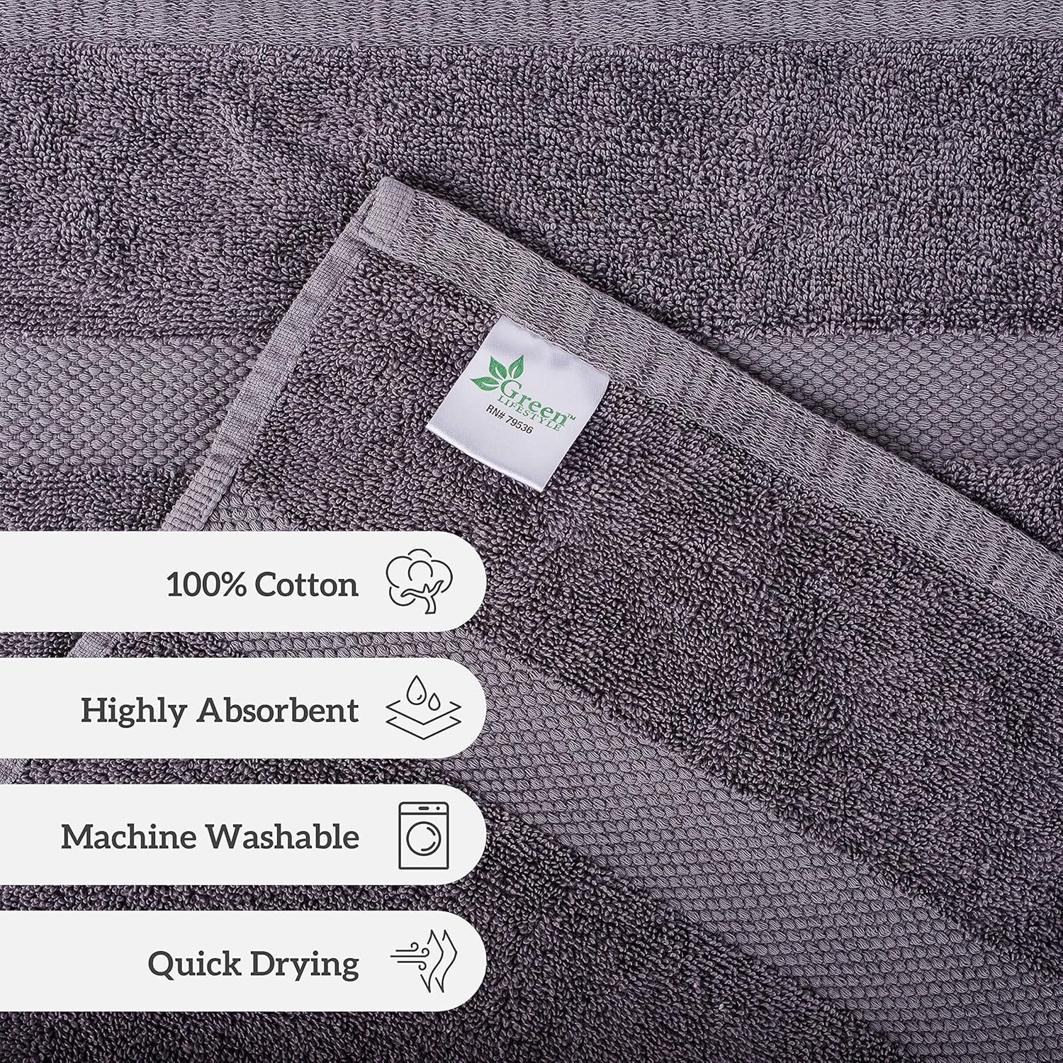 GREEN LIFESTYLE Charcoal Cotton Bath Towels