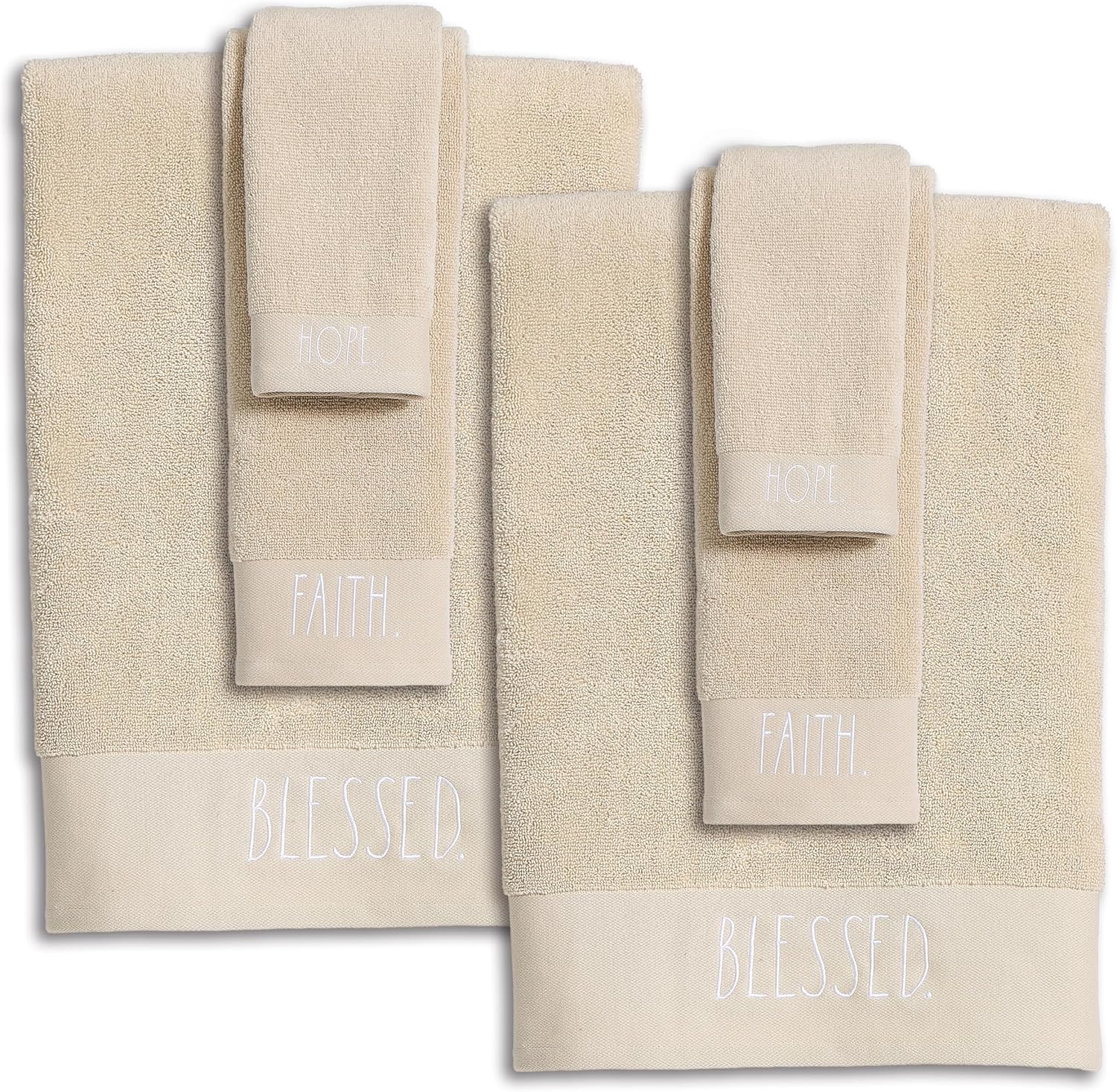 Rae Dunn 6-Piece Towel Set - Taupe and White 1